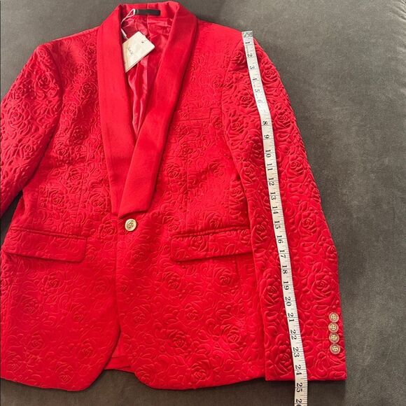 Men’s Slim Fit Red Floral 3 Piece Prom Party Tuxedo Suit 34 Jacket 31 Pants NEW - Picture 7 of 16